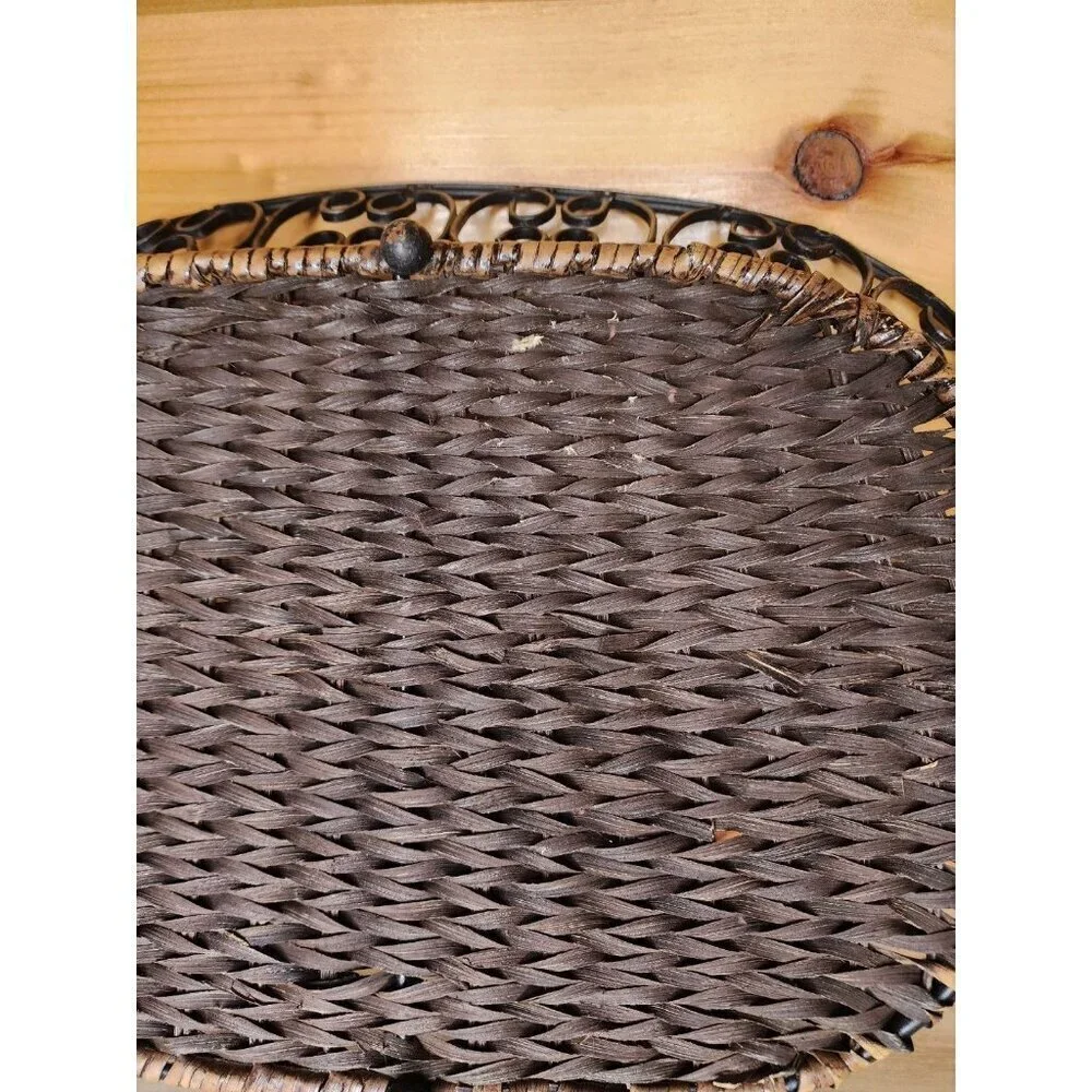 Metal and Wicker Serving Tray with Handles Distressed Farmhouse Decor Basket